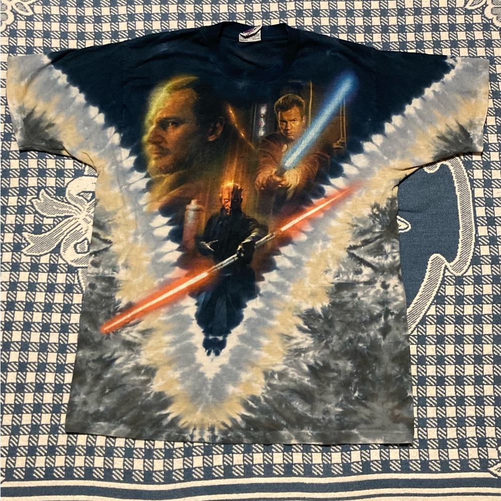 Vintage 90s Episode 1 Star Wars Liquid Blue T-Shirt Size M